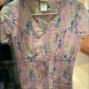 Cherokee purple scrub top with flower and heart pattern